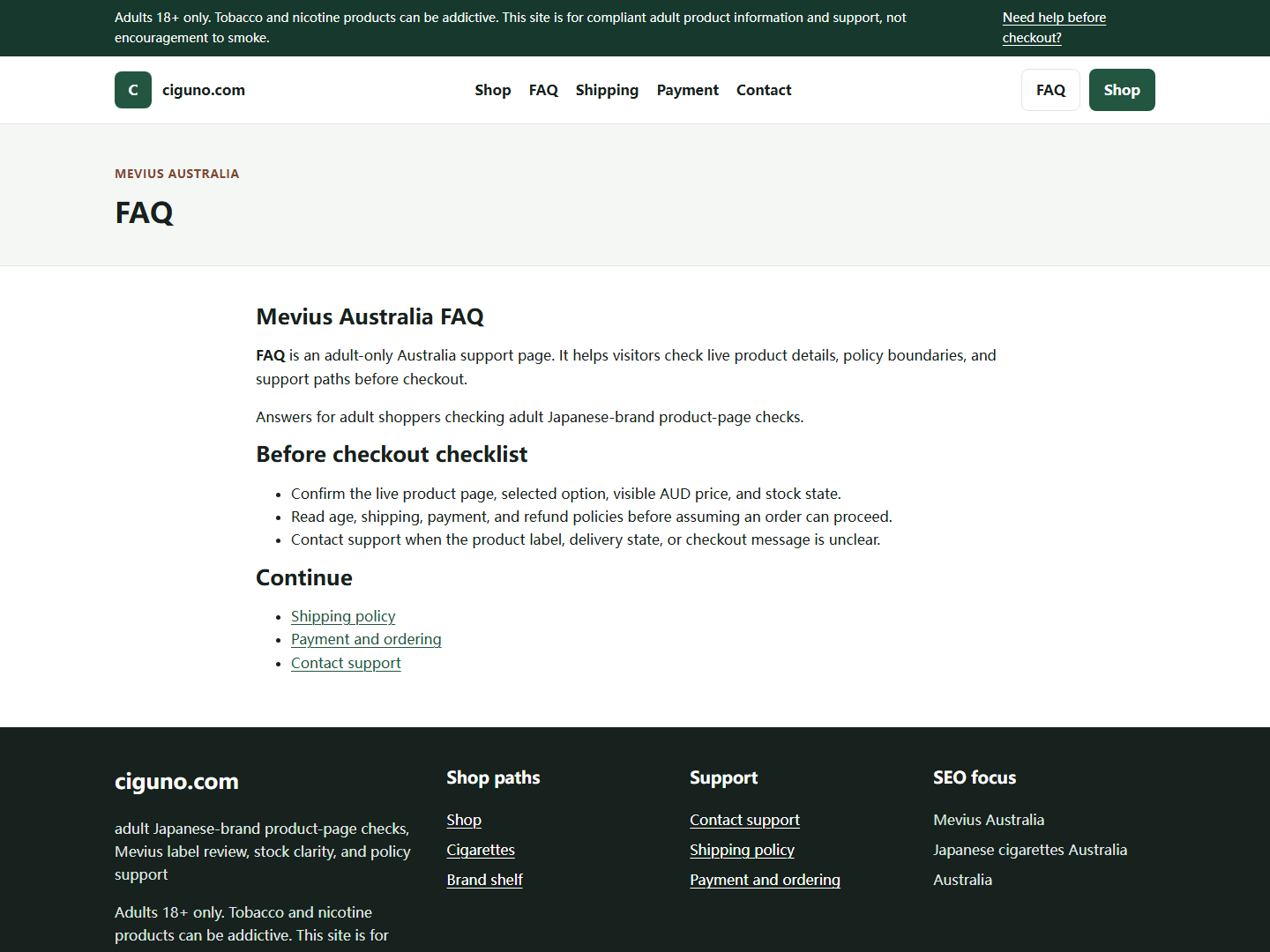 Ciguno support path for Mevius Australia